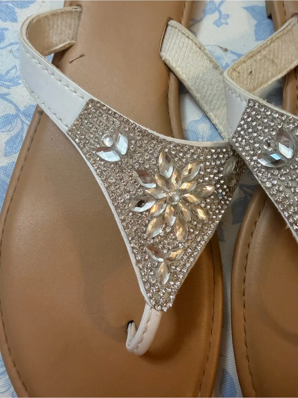 Embellished White Thong Sandals for Women